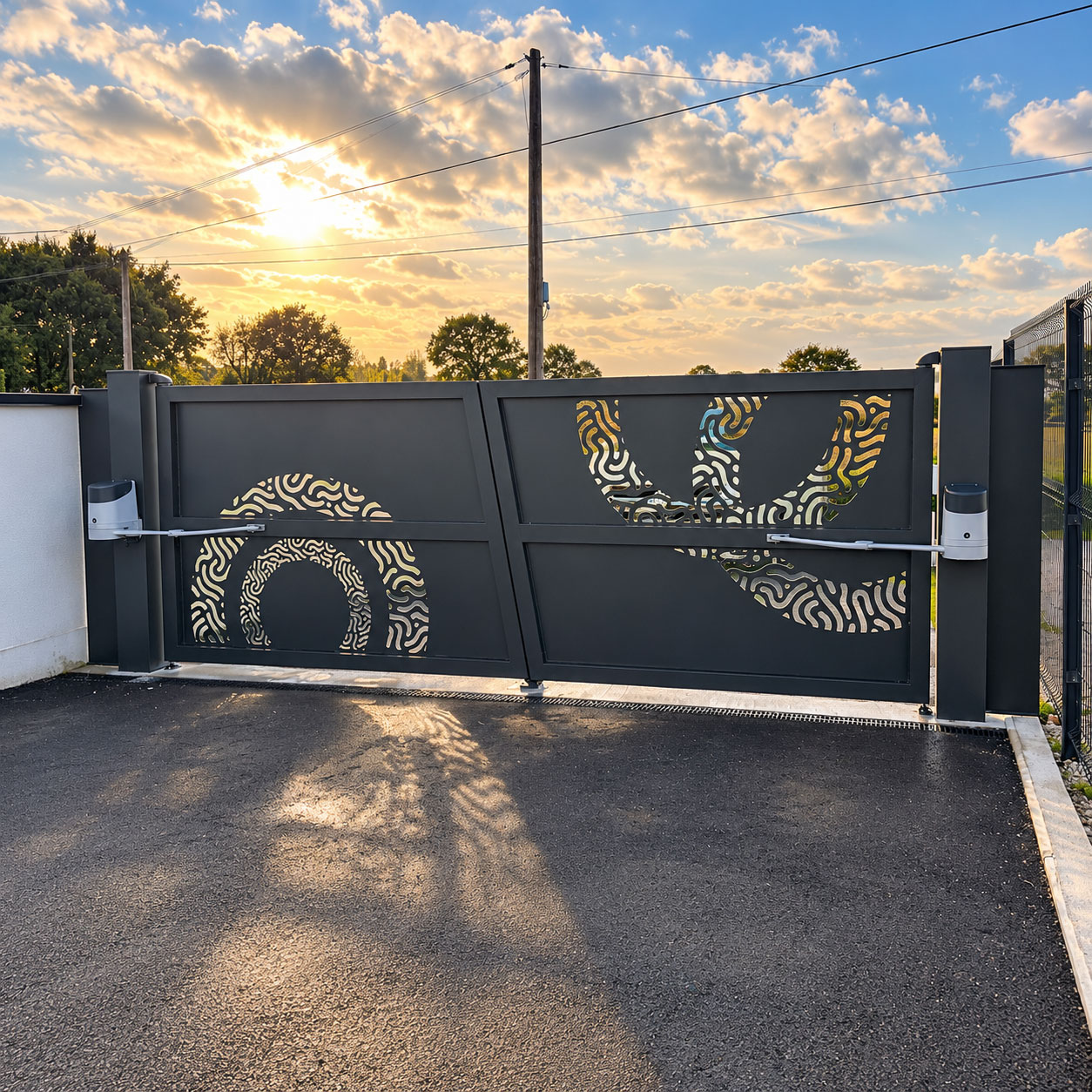 Portail aluminium sur mesure à Quessoy avec motif personnalisé et motorisation